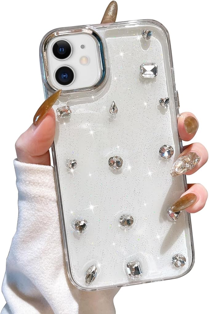 EYZUTAK Case for iPhone 11, Bling Glitter 3D Diamond Phone Case Cute Sparkly Crystal Clear Aesthetic Design Case Slim Soft Durable TPU Transparent Protective Cover for Women Girls - Crystal