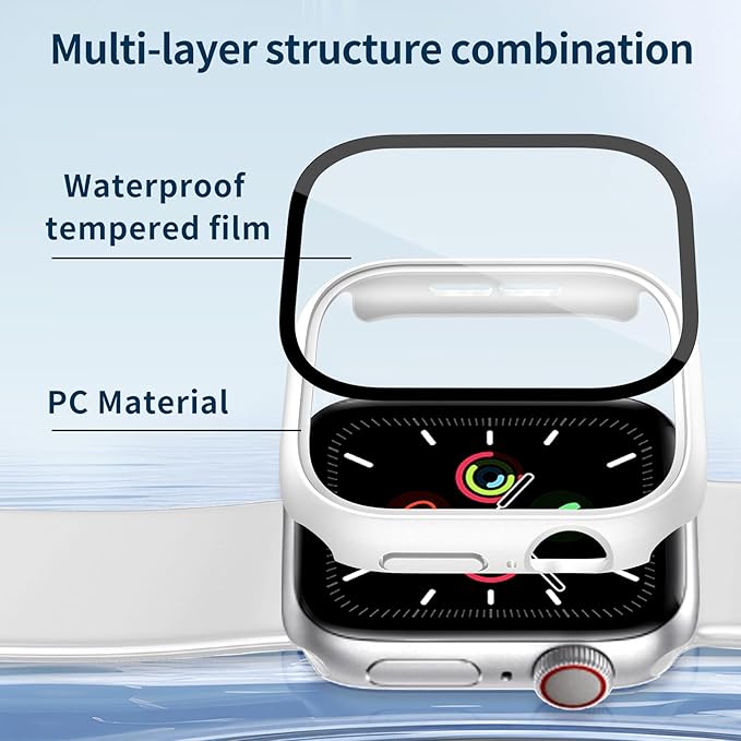 Waterproof Case for Apple Watch Series SE2 SE 6 5 4 40mm, Built-in Screen Protector with Tempered Glass [Touch Sensitive] Cover for iWatch S6/S5/S4/SE 40mm, Silver
