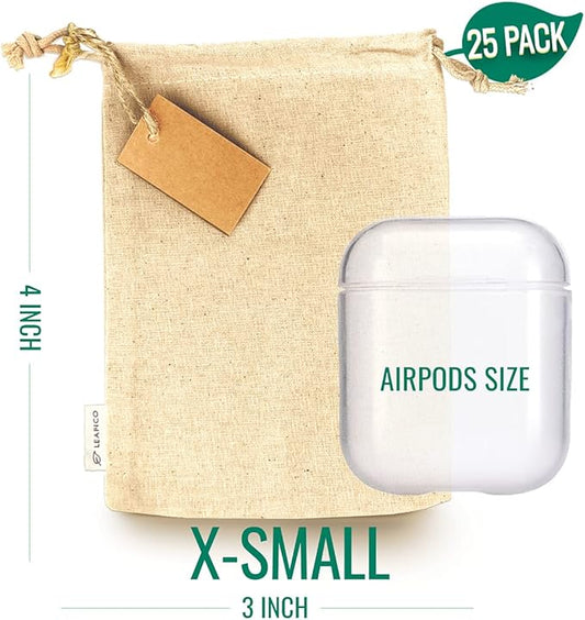 LEAFICO Reusable Cotton Bags - X-Small 3x4 25 Pack - Cloth Gift Bags with Drawstrings for Jewelry, Home Supplies, Makeup,DIY, Wedding, Party Favors - Muslin Fabric Pouches