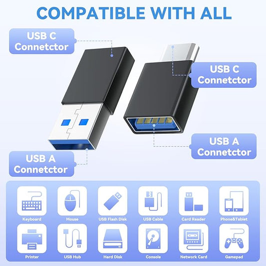 USB C to USB Adapter and USB to USB C Adapter USB C Male to USB3.0 Female OTG Adapter Compatible with MacBook Air 2020/MacBook 12 inch/iPad Pro 2020 and More, Black(Pack of 2)