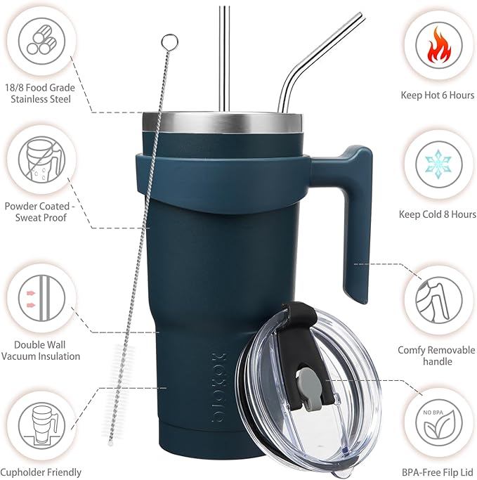 BJPKPK 20 oz Tumbler With Handle Insulated Tumbler With Lid And Straw Stainless Steel Travel Mug Coffee Cups,Navy Blue