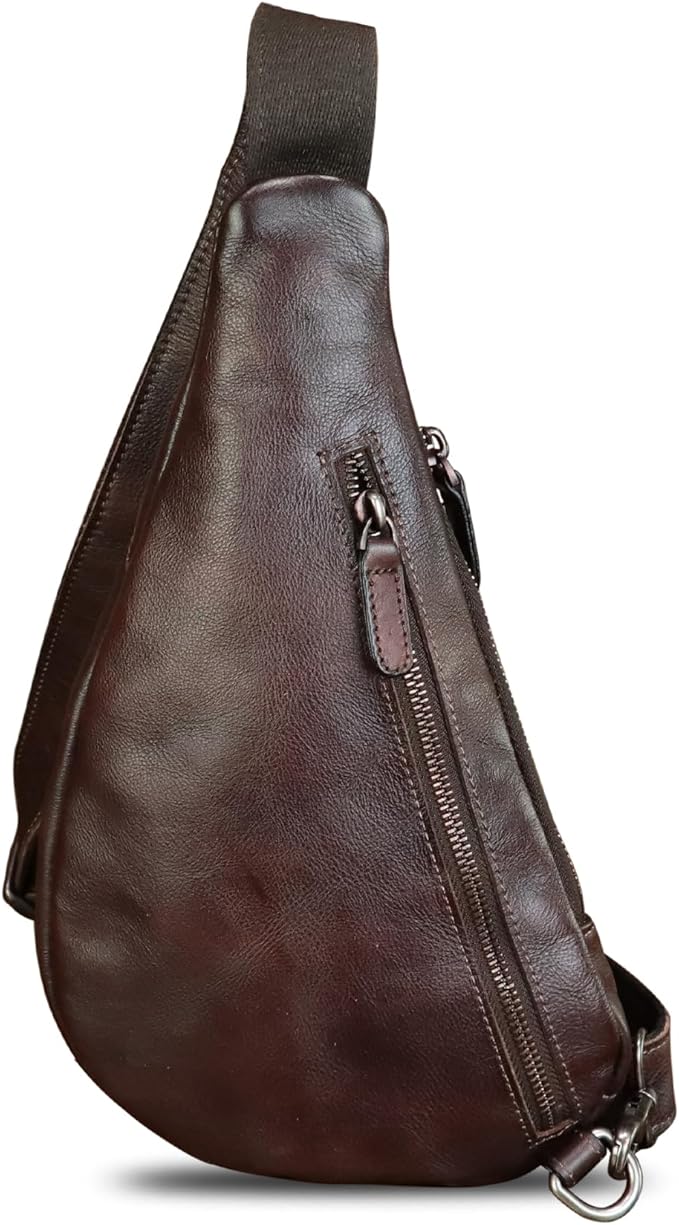 LRTO Genuine Leather Sling Bag for Men and Women Vintage Real Leather Crossbody Chest Bags Backpack Purse for Travel Hiking