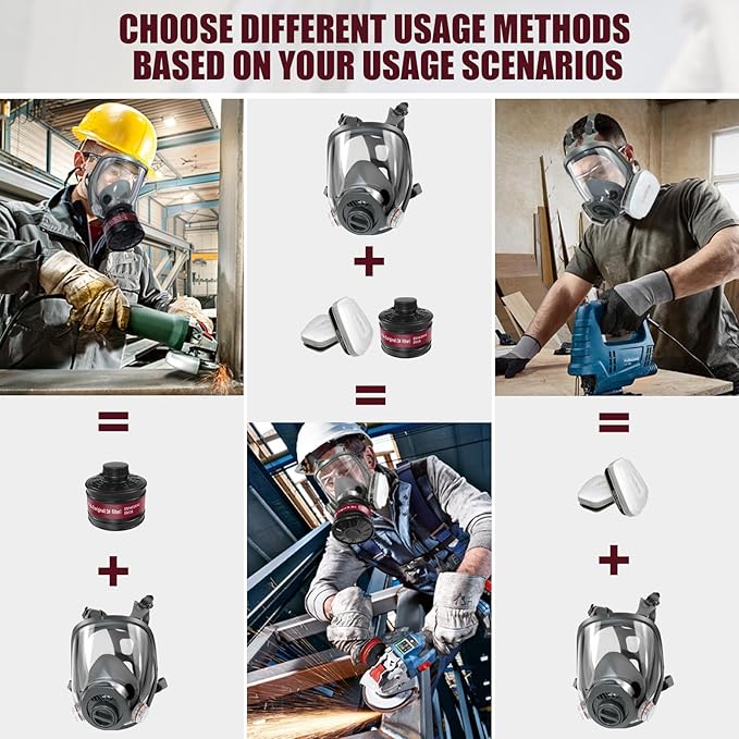 Full Face Gas Respirator Mask - Gas Masks Survival Nuclear and Chemical with Activated Carbon Filters
