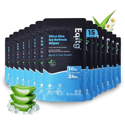 15-Pack Extra-Large Mint Body Cleansing Wipes For Adults – Individually Wrapped Rinse-Free Shower Towelettes 10″×24″| Alcohol-Free, Aloe, Chamomile & Vitamin E | Gym,Travel & Camping Essentials