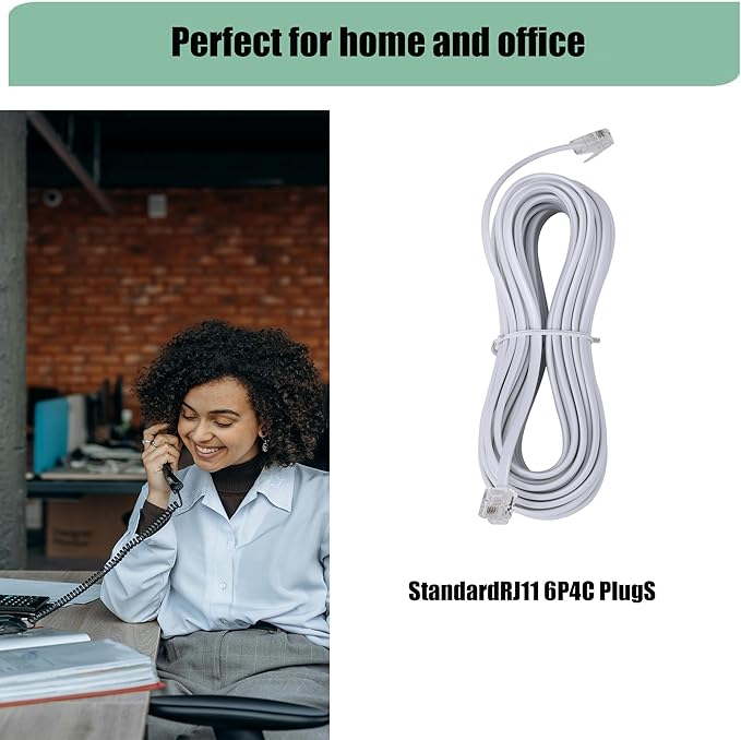 Long Telephone Extension Cord Phone Cable Line Wire, with Standard RJ11 Plug and 1 in-Line Couplers and 30 Cable Clip Holders-White (100feet)