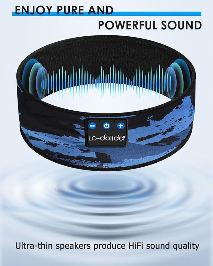 LC-dolida Sleep Headphones Bluetooth Headband, Sleep Headphones Wireless Bluetooth with Ultra-Thin HD Stereo Speaker, Sleep Headband Earphones for Workout Yoga Insomnia Meditation Gifts