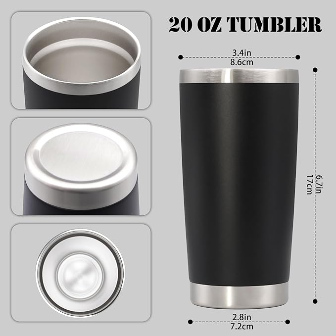 20 oz Tumbler with lid Double Wall Vacuum Insulated Tumblers Stainless Steel Coffee Mug Travel Coffee Tumbler Powder Coated Tumbler Cup Keep Hot&Cold - (Black 6 Pack)