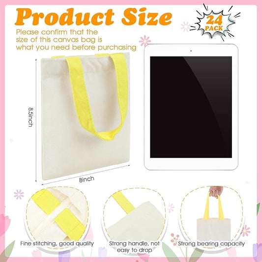 Amylove 48 Pcs Mini Tote Bag Sublimation Blank Canvas Tote Bags Reusable Grocery Luggage DIY Sack Goody for Party Even (8.5 x 8 Inch,Natural with Colorful Handle)