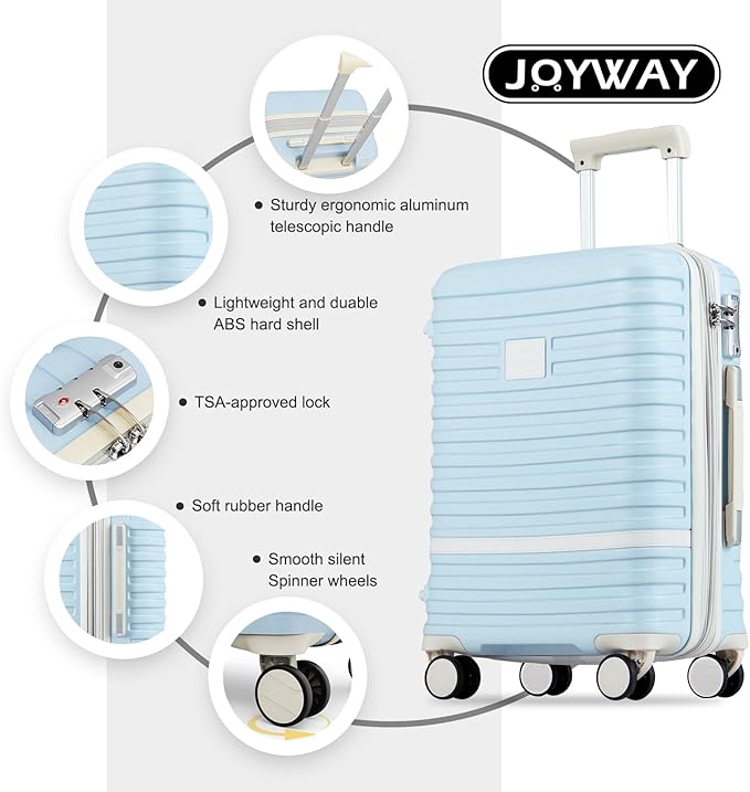 Joyway Luggage Set 4 Piece Suitcase Sets with Spinner Wheel,Hardside Expandable Travel Laggage with TSA Lock(18/20/24/28 Lightblue)