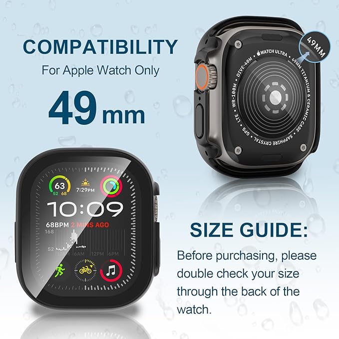 2 in 1 Waterproof Case for Apple Watch Screen Protector Ultra 1/2 Ultra 3(2025) 49mm with Tempered Glass [Overal Protective] Ultra-Thin PC Bumper Cover Compatible iWatch Accessories