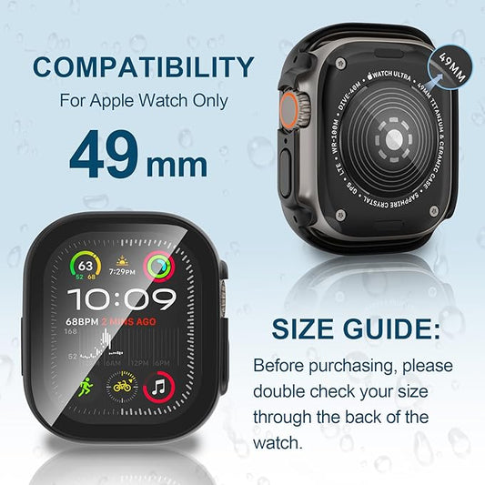 2 in 1 Waterproof Case for Apple Watch Screen Protector Ultra 1/2 Ultra 3(2025) 49mm with Tempered Glass [Overal Protective] Ultra-Thin PC Bumper Cover Compatible iWatch Accessories