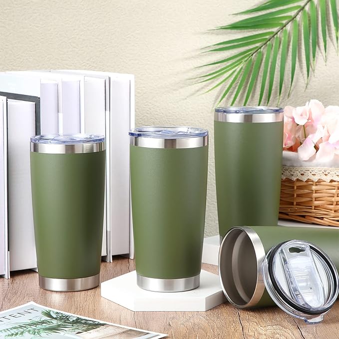 Sieral 36 Packs Stainless Steel Tumbler Bulk with Lid Vacuum Double Wall Insulated Travel Coffee Mug Powder Coated Tumbler Cup for Graduation Wedding Christmas Birthday Party(Army Green, 20 oz)