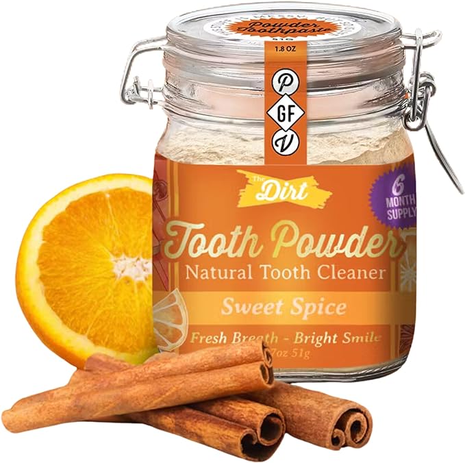 The Dirt - Remineralizing Tooth Powder, Natural Fluoride-Free Teeth Whitening Powder with Hydroxyapatite, Flouride & Gluten Free, Organic Vegan (Sweet Spice, 51g: 6 Month Supply)