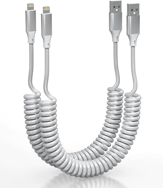 Coiled Lightning Cable for Car - 2 Pack 4ft MFi Certified Retractable iPhone Charger Cord, Short Curly Apple CarPlay Cable for iPhone 14/13/12/11/Pro/Pro Max/X/XR/XS/8, White