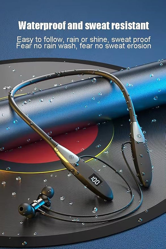 Neckband Bluetooth Headphones ，60H Music Time Wireless Stereo Neckband Earbuds with Bluetooth 5.3 LED Digital Display ENC Call Noise Cancellation Silicone Collar in Ear Headset for Sports/Workout