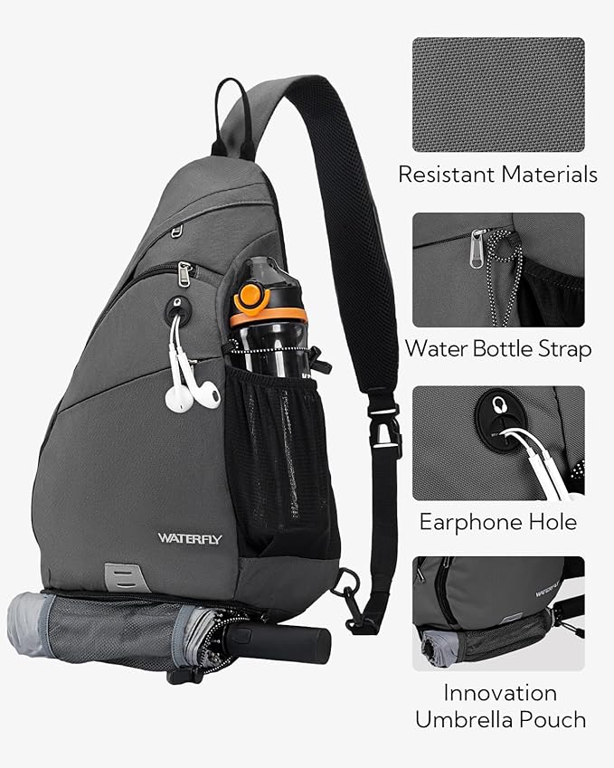 WATERFLY Sling Bag Crossbody Backpack: Over Shoulder Daypack Casual Cross Chest Side Pack