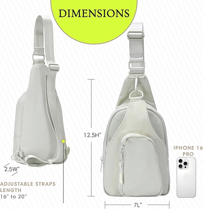 Antik Kraft Tasha Nylon Crossbody Sling (Cream) | Crossbody Bag for Women with 16-20" Strap | Nylon Sling Bag for Women | 7in x 2.5in x 12.5in |