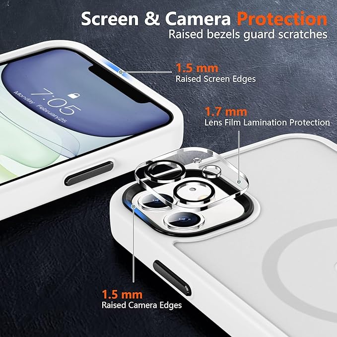 MOCCA Strong Magnetic for iPhone 11 Case,[Compatible with Magsafe][Glass Screen Protector+Camera Lens Protector] Slim Thin Shockproof Cover Case for iPhone 11 6.1 inch, Frosted White