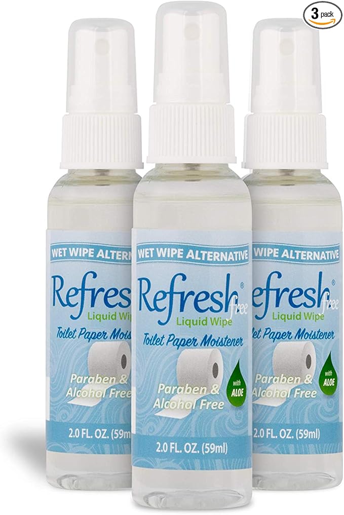 Refresh Liquid Wipe Toilet Paper Spray 3-Pack – Alcohol-Free Wet Wipe Alternative for Sensitive Skin – Eco-Friendly, Septic Safe – 2 fl oz Each
