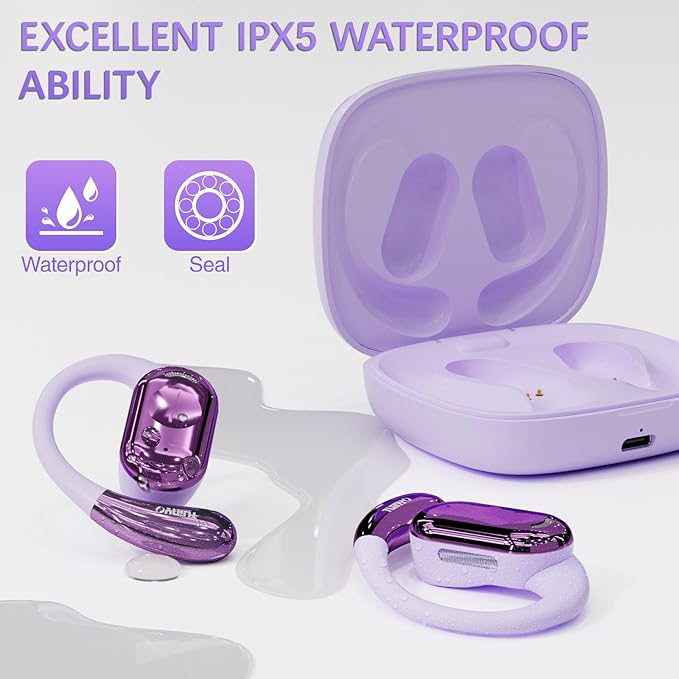 TUINYO True Wireless Ear Hooks, IPX5 Waterproof, Stable One-Step Bluetooth Connection with Long Transmission, 40hrs Longed Standby Time with 10hrs Playtime for Each, Compatible to Different Devices