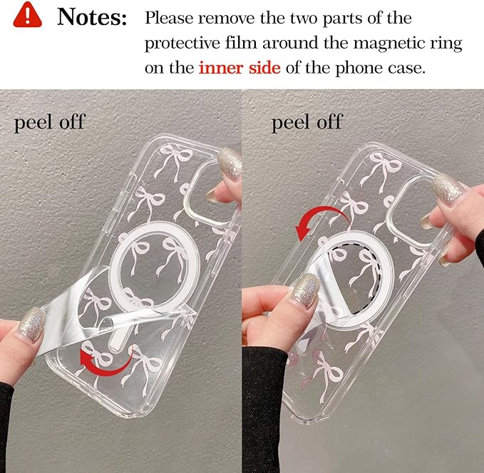 UEEBAI Magnetic for iPhone 13 Pro Max Case, Burgundy Bow Case Compatible with MagSafe, Wireless Slim Clear Ribbon Phone Cover Anti-Yellowing Shockproof Protective Cover for Women Girl - Burgundy