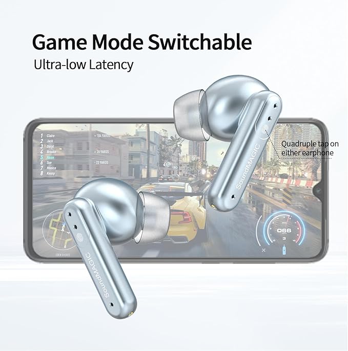 SoundMAGIC T80BT ANC True Wireless Earbuds with Hi-Res Audio,Hibrid Active Noise Cancelling, ENC Call Clarity, 20H Playtime, IPX5 Waterproof, Ultra-Comfy Fit for Sports/Work/Gaming (Blue)