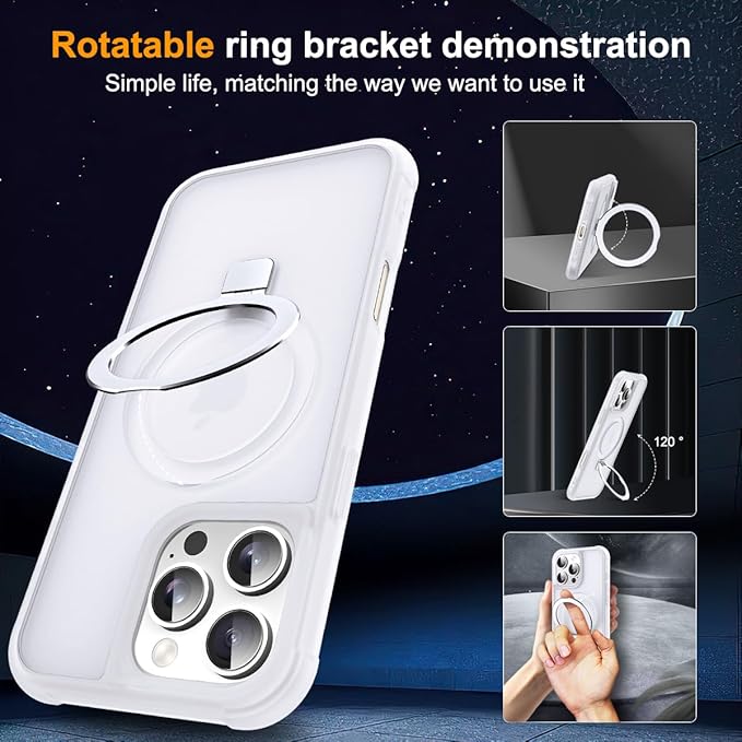 Compatible with iPhone 16 Pro Max Case with Invisible Magnetic O-Ring Stand Military-Grade Phone Case for iPhone 16 ProMax 6.9" [Compatible with Mag-Safe][Great Grip Feeling],Translucent