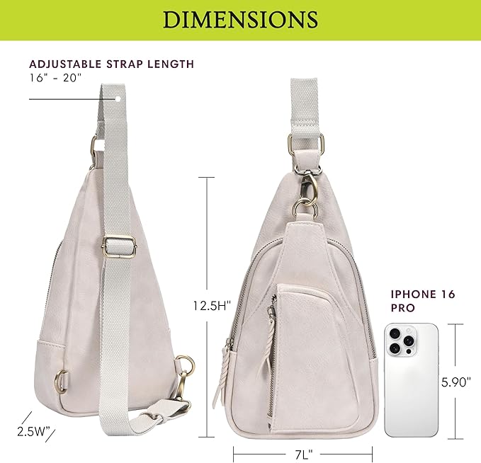 Antik Kraft Tasha Crossbody Sling (Stone) | Vegan Leather Crossbody Bag for Women with 16-20" Strap | Sling Bags for Women with Durable Antique Brass Hardware | 7in x 2.5in x 12.5in |