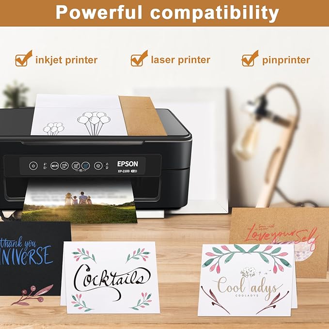 100 Packs Black Blank Greeting Cards and Envelopes 4.25 x 5.5 Heavyweight Folded Cardstock and Printable A2 Envelopes Self Seal for Wedding Invitations, Thank You Cards, Festival blessings