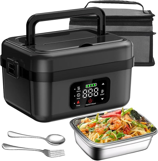 Cordless Electric Lunch Box for Adults,16000mAh Self-Heating Food Warmer with 1L/4.2 Cups Leak-Proof Container,Rechargeable Portable Heated Lunch Box for Office,Travel, Car, Picnic&Outdoor