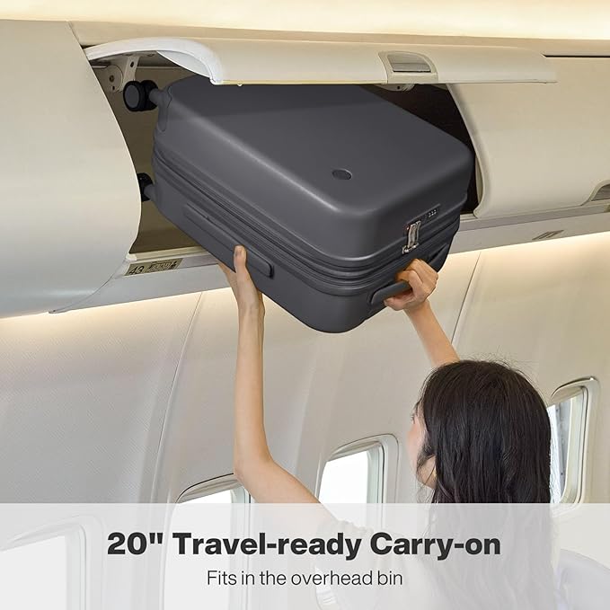 mixi 20 Inch Large Expandable Carry on Luggage Suitcase with Spinner Wheels, Hardside Rolling Travel Suitcase PC with TSA Lock, Rock Gray