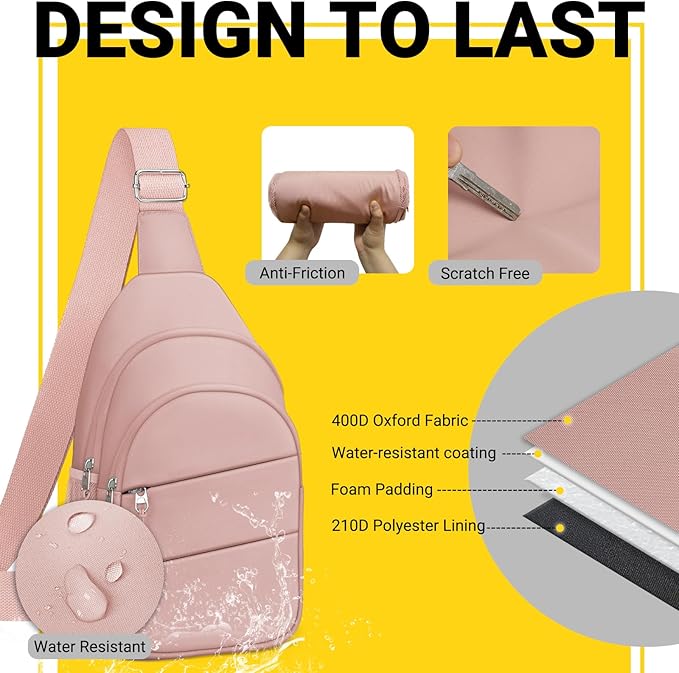 Crossbody Bags for Women, Sling Bag for Men, Small Hiking Backpack Anti Theft Lightweight for Outdoors Travel (L, Pink)