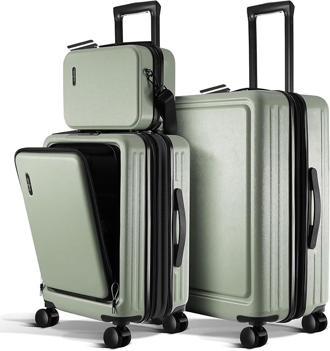 Luggage Sets 3 Piece, 22 Inch Carry on Luggage and 24 Inch Suitcases with Wheels Spinner, Durable Hard Shell Suitcase Set, Expandable Travel Suitcase, Sage Green
