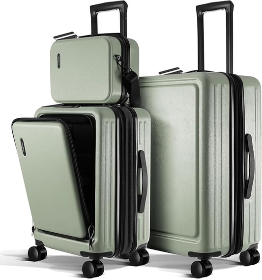 Luggage Sets 3 Piece, 22 Inch Carry on Luggage and 24 Inch Suitcases with Wheels Spinner, Durable Hard Shell Suitcase Set, Expandable Travel Suitcase, Sage Green