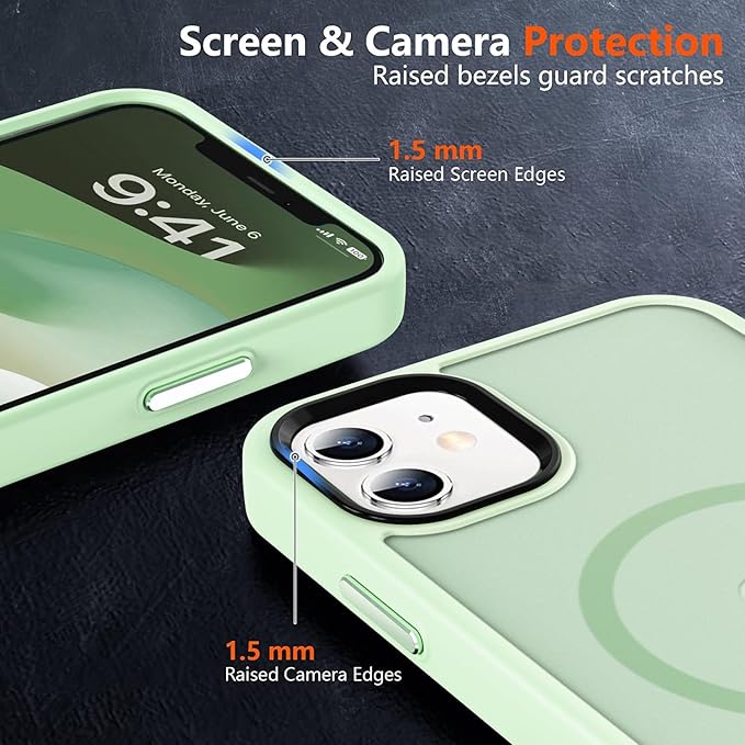 MOCCA Strong Magnetic for iPhone 12 Case/iPhone 12 Pro Case, [Compatible with Magsafe][Mil-Grade Drop Protection] Slim Shockproof Translucent Protective Phone Case for iPhone 12/12 Pro, Light Green