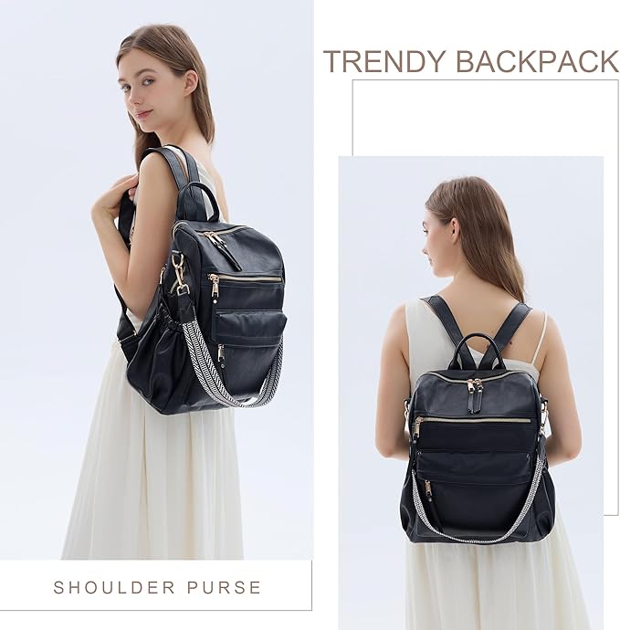 Dora & Liz Womens Backpack Purse Leather Fashion Travel Backpack Purse for Women Designer Ladies Shoulder Bags with Wristlet