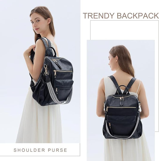 Dora & Liz Womens Backpack Purse Leather Fashion Travel Backpack Purse for Women Designer Ladies Shoulder Bags with Wristlet