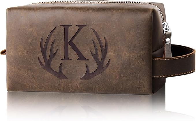 Travel Toiletry Bag for Men Personalized Monogrammed Initial Gifts for Him Teacher Coach Appreciation Coworker Retirement Present Shaving Bag for Toiletries Accessories Travel Essentials (K)