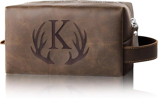Travel Toiletry Bag for Men Personalized Monogrammed Initial Gifts for Him Teacher Coach Appreciation Coworker Retirement Present Shaving Bag for Toiletries Accessories Travel Essentials (K)