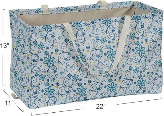Household Essentials Large Canvas Utility Tote Bag with Handles | Collapsible Storage Basket for Laundry, Groceries, College, Beach, Car & More | Water-Resistant Lining | 11"x22"x13"