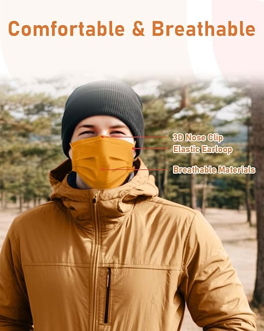 Face Masks Disposable 100 Pack, 4 Ply ASTM Level 3 Medical Grade, Breathable for Adult Outdoor Protection, Individually Wrapped for Home, School & Office, Autumn Symphony