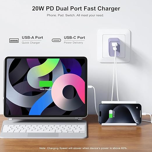 iPhone 16/15 Charger, USB C [3 Pack] Dual Port QC + PD Wall Charger Block With USB A Quick Charging Brick Plug for Apple iPhone 16/16 Pro Max/16 Plus/15/14/13/12/11/X/iPad - Purple