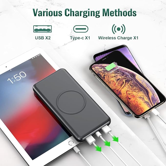 Wireless Portable Charger Power Bank, 26800mAh 10W Fast Wireless Charging 18W PD QC 3.0 USB-C Power Bank, 4 Output & Dual Input External Battery Pack Compatible with iPhone 16/15/14/13/12,Android etc