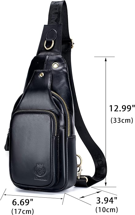 LUKZIJAES Genuine Leather Sling Bag for Men