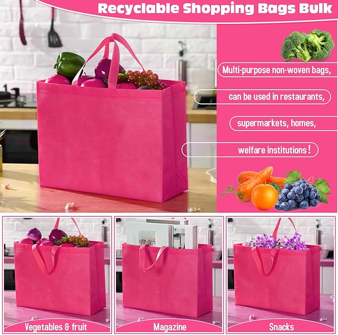 Windyun Reusable Grocery Bags Large Non Woven Shopping Bags with Handles Foldable Portable Tote Bulk, 16x6x12 Inch