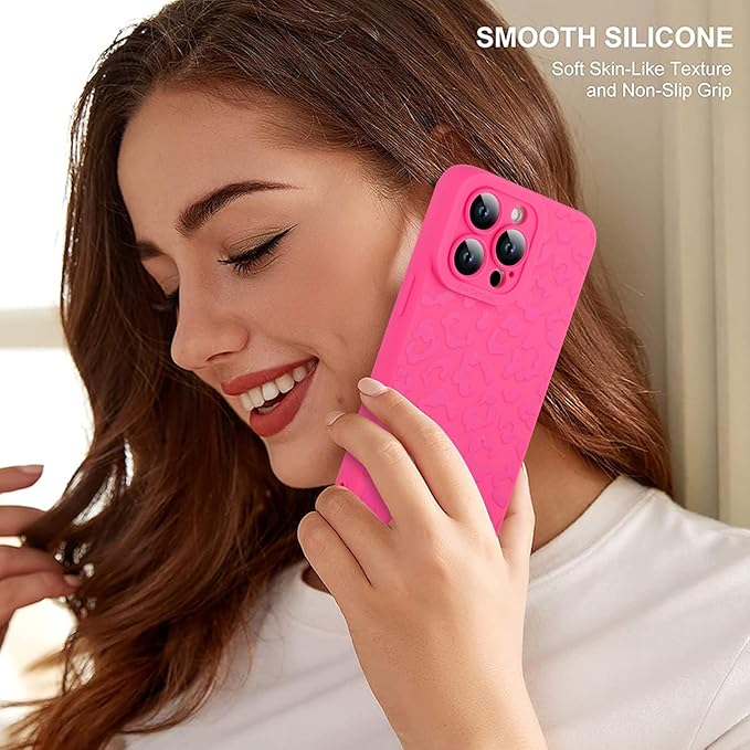 ZIYE for iPhone 14 Pro Case Hot Pink Leopard Pattern Phone Case with Camera Protection,Soft TPU Silicone Rubber Protective Cover Cheetah Design Cases Compatible with iPhone 14 Pro 6.1 Inch
