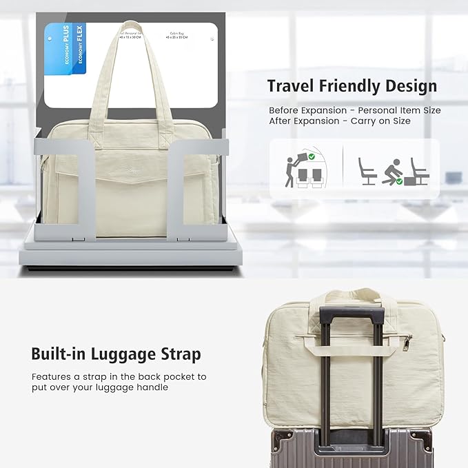 G4Free Expandable Duffle Bag for Travel Weekender Overnight Carry On Tote Duffel Bags for Men Women (Beige)