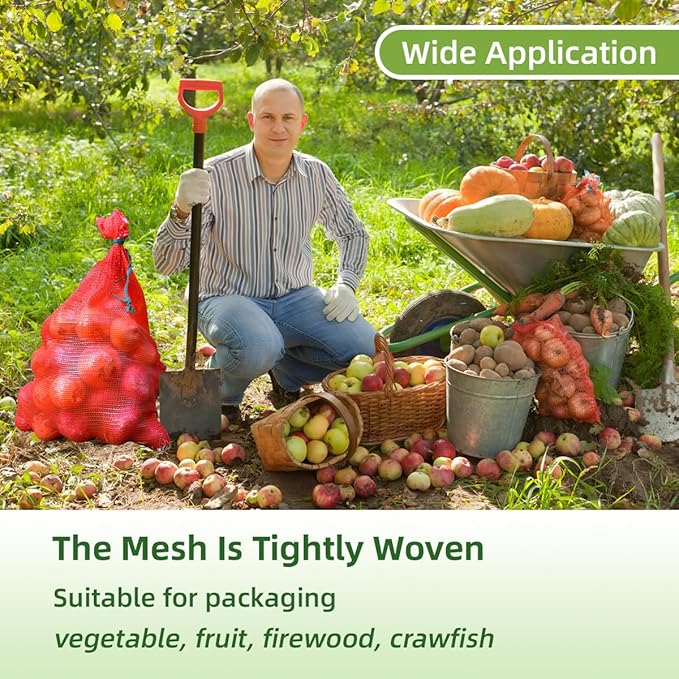 50pcs Extra Large Mesh Produce Bags 60 lbs Reusable Onion Sacks Vegetable Storage Bags Washable Net Bag 21” x 32” for Onion Potato Firewood Crawfish, Pack of 50