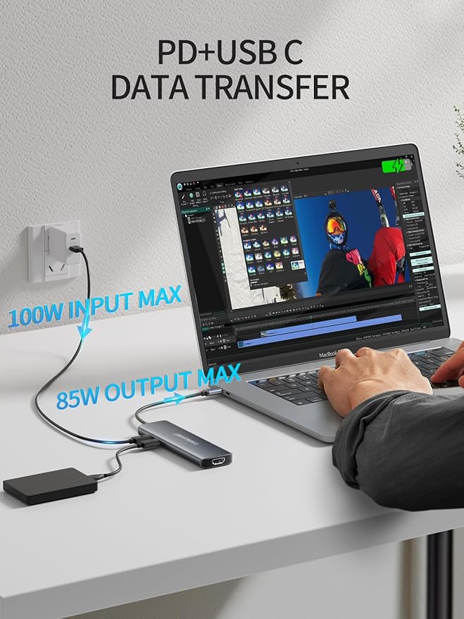 Lemorele USB C Hub 8-in-1 Adapter, USB-C Hub with 4K HDMI Output, 100W Power Delivery, USB 3.0 5Gbps Port, SD/TF Card Reader Adpater, Compatible for MacBook Pro, XPS, Chromebook and More(Blue)