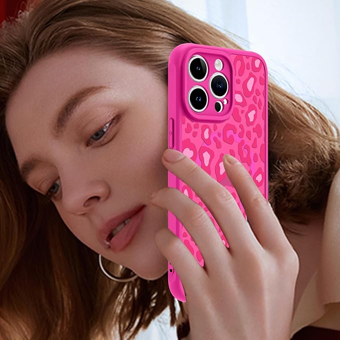 KANGHAR Case for iPhone 13 Pro Max Hot Pink Leopard Printed Pattern Cute Cheetah [Compatible with Magsafe] Protective Magnetic Case for Girls Women 6.7"